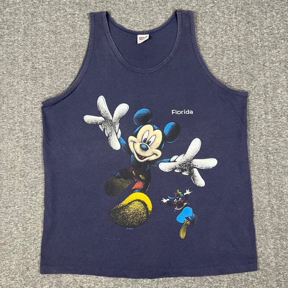 Vintage 90s Mickey Mouse & Goofy Tank Top Men XL Navy Blue AOP Single Stitch USA